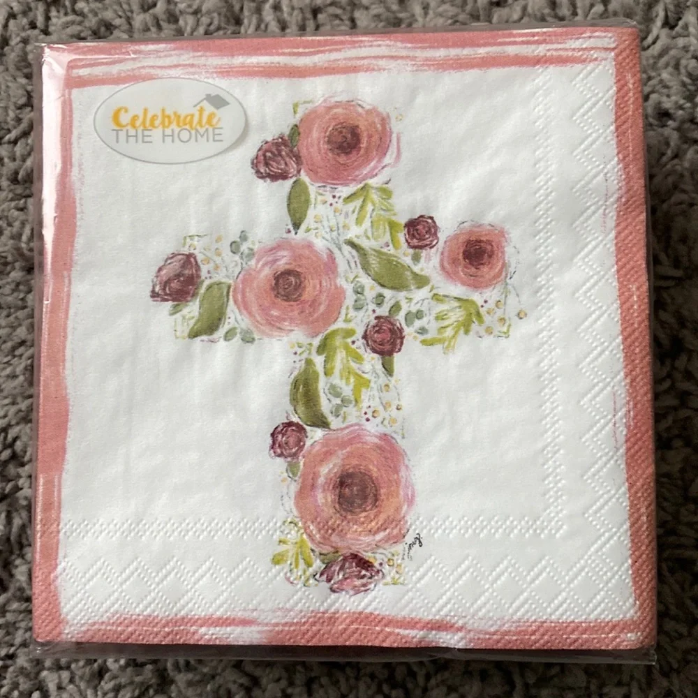 Celebrate The Home Cocktail Beverage Paper Napkins, Floral Cross